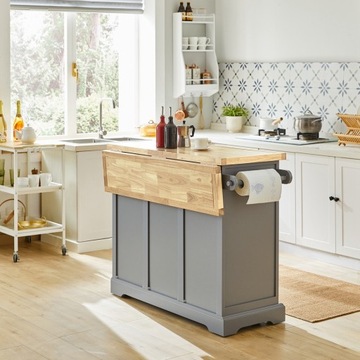 SoBuy Szara Wyspa kuchenna Stół Barowy Składany Blat na kółkach FKW71-II-HG