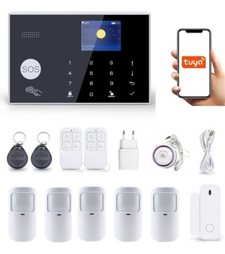 BEZPRZEWODOWY ALARM LCD 2.4' GSM WiFi TUYA SMART PO POLSKU + 5xPIR