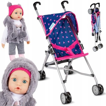 KINDERPLAY WÓZEK DLA LALEK SPACERÓWKA SKŁADANY PARASOLKA + LALKA BOBAS