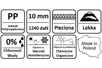 LINA POLIPROPYLENOWA ZIELONA 10MM / 20MB ŻEGLARSKA