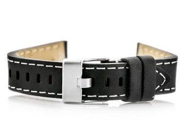 Pasek skórzany do zegarka W25 - czarny/białe 22mm