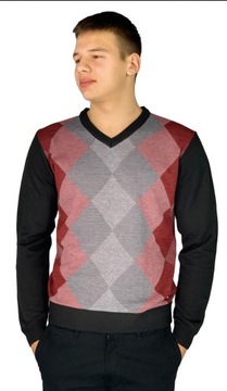 Q3873 MĘSKI SWETER PULLOVER V-NECK PIERRE CARDIN ARGYLE L