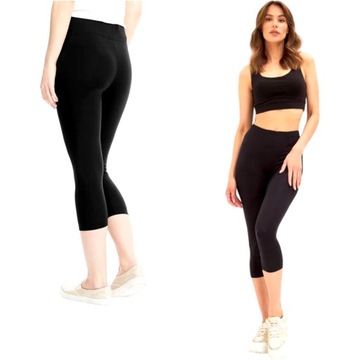 Legginsy DAMSKIE 3/4 bambusowe GETRY czarne KRÓTKIE kryjące leginsy 4XL/5XL