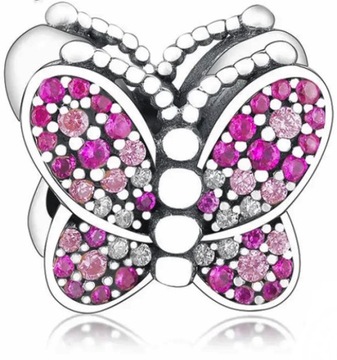 Charms Srebrny Zawieszka Kolorowy Motyl