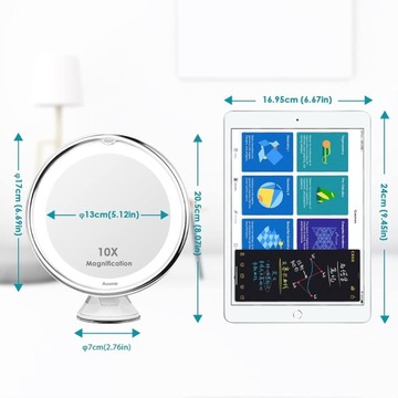 AUXMIR BM-1410 ЗЕРКАЛО ДЛЯ МАКИЯЖА С ЛАМПАМИ ЗЕРКАЛО С 10-кратным УВЕЛИЧЕНИЕМ 18 СМ