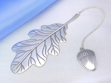 серебряная закладка ЛИСТОЧЕК в подарок ГРАВИРОВКА