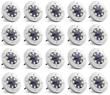 20 x LAMPA SOLARNA LED OGRODOWA NAJAZDOWA GRUNTOWA - chłodne białe światło