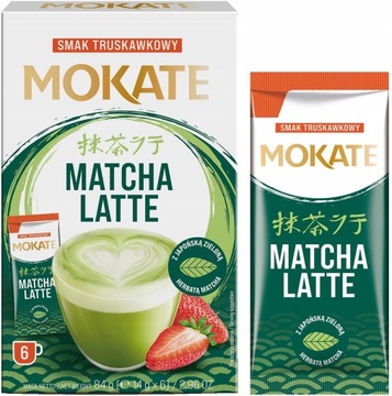 Matcha Latte Truskawkowa Japońska Zielona Herbata Instant 6 szt. MOKATE