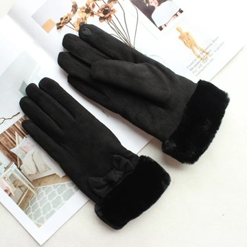 Winter warm gloves ladies touch screen color fashion bow thickened outdoor