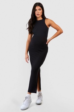 ЧЕРНАЯ ПРЯМАЯ ЮБКА ПРИОБРЕСАННАЯ, ГЛАДКАЯ РАЗРЕЗКА, CLASSIC MAXI BOOHOO 44