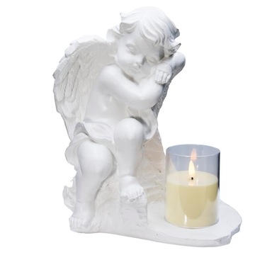 DUŻY ZNICZ + ŚWIECA GIPSOWA FIGURKA NAGROBNA LAMPA LED 3XAAA