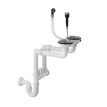 Сифон для двухчашной мойки, автоматический, хром.