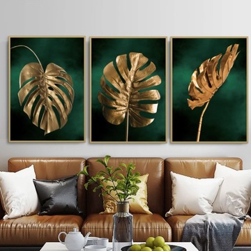 3X PLAKAT TRYPTYK ZŁOTE LIŚCIE MONSTERA 29,7x42 cm