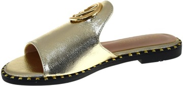 KLAPKI DAMSKIE POTOCKI 24-21336GD ZŁOTE EKO-SKÓRA PŁASKI OBCAS HIT LATA R37