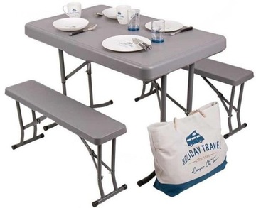 Stół składany 105x65cm z ławkami - CAMP4 EASY SET