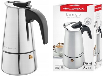 КОФЕВАРКА LUNGO ESPRESSO НА 6 ЧАШЕК СТАЛЬНАЯ ИНДУКЦИЯ FLORINA