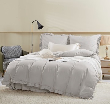 POŚCIEL 160X200 KOMPLET Z FALBANKĄ + 2 POSZEWKI 70X80 JEDNOLITA SREBRNA