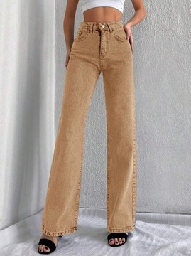SHEIN beżowe damskie proste szerokie spodnie jeansowe XL