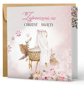 ZAPROSZENIA na chrzest PAPIER PERŁOWY + koperta
