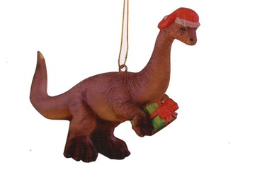 Zawieszka na choinkę dinozaur z czapką drewno