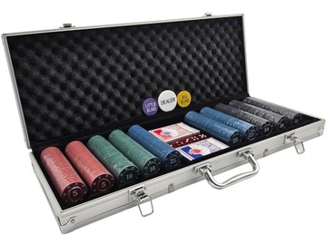 НАБОР КЛАССИЧЕСКИЙ ПОКЕР 500 шт. 2 КОЛОДЫ КАРТ + КОСТИ + ЧЕМОДАН.