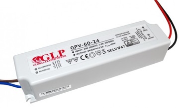 WODOODPORNY ZASILACZ 24V 60W 2.5A IP67 DO TAŚM LED WODOSZCZELNY ZEWNĘTRZNY