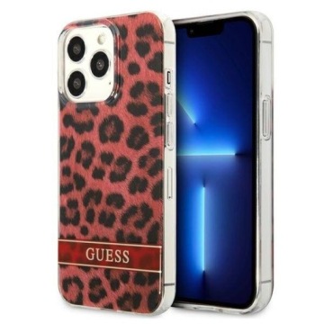 Guess Leopard Electro Stripe – Pouzdro pro iPhone 13 Pro (červené)