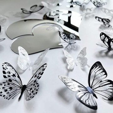 3D наклейки на стену с бабочками, черно-белые бабочки, большой набор из двух листов