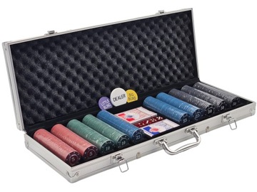 НАБОР КЛАССИЧЕСКИЙ ПОКЕР 500 шт. 2 КОЛОДЫ КАРТ + КОСТИ + ЧЕМОДАН.