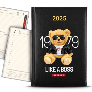 KALENDARZ 2025 CZARNY Terminarz Roczny Misie Mafia Boss Teddy Wzory