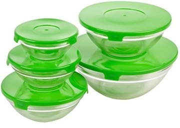 НАБОР КУХОННЫХ МИСШЕК С КРЫШКАМИ, СТЕКЛЯННЫХ КОНТЕЙНЕРОВ, 5 шт.