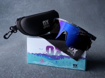 SPORTOWE OKULARY PRZECIWSŁONECZNE OX OPTICS VELOX WHITE BLUE LUSTRZANE TR90