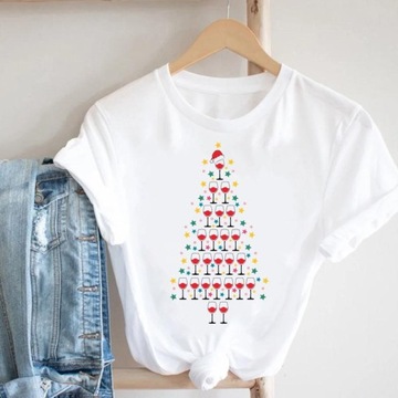 Y2k T-shirty Kobiety wesołych świątnowy rok t-shi