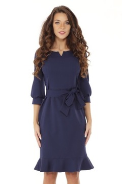 Sukienka z falbanką i paskiem, elegancka, M