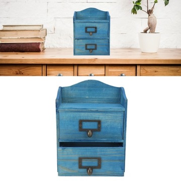 Деревянный органайзер для косметики, синий ретро-дизайн, 3 слоя, большой