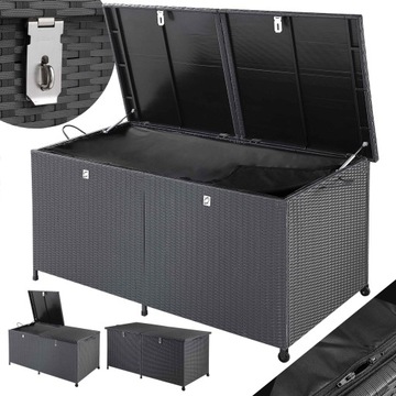 Skrzynia ogrodowa kufer schowek na poduszki rattan kółka 800L czarny XXL