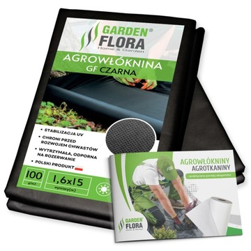 Agrowłóknina Agro GF antychwastowa 1,6x15m czarna na chwasty GRUBA 100g