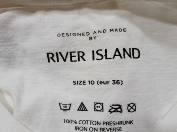Biały t-shirt bawełniana bluzka damska 36,S River Island nadruk usta