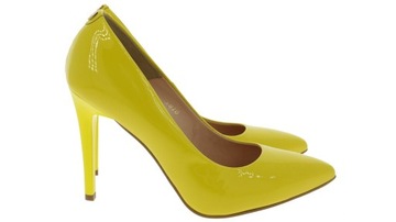 Żółte lakierowane klasyczne szpilki skórzane eleganckie buty damski Sala 39