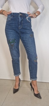 Spodnie z Haftami Jeansy Damskie Klasyczne roz S