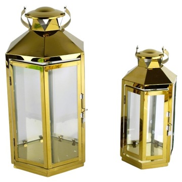 LATARNIA LAMPIONY METALOWE ZŁOTE PREZENT 2 SZT