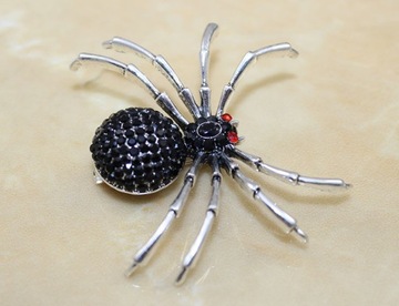 -MARGUT- Duża broszka brosza pająk cyrkonie czarne