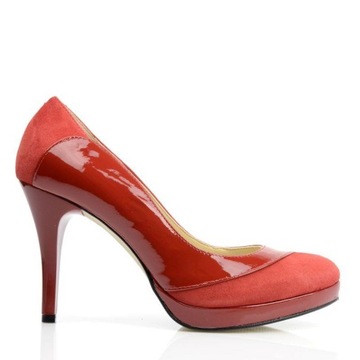 Szpilki damskie buty na wysokim obcasie czerwone lakierowane Sala 1336 35