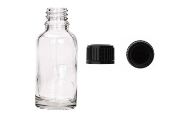 Butelka szklana bezbarwna 30 ml z nakrętką czarną