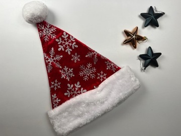 КОМПЛЕКТ Шапка Санты со снежинками + новогодний чулок для подарков