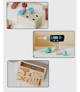 Duży Drewniany Zestaw Narzędzi Dla Dzieci Zestaw Majsterkowicza Skrzynka