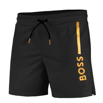 Spodenki Szorty Plażowe Hugo Boss 50484440 Męskie Czarne Złote Logo r. L