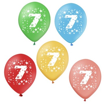 BALONY NA URODZINY KOLOROWE CYFRA 7 ZESTAW 5 SZT
