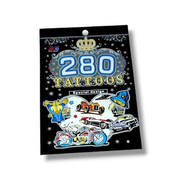 TATUAŻE TATUAŻ ARKUSZE 280 SZT AUTA SAMOCHODY OBCY UFO