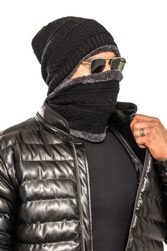 КОМПЛЕКТ МУЖСКАЯ ШАПКА + ЮБКА С МЕХОМ - ЧЕРНЫЙ